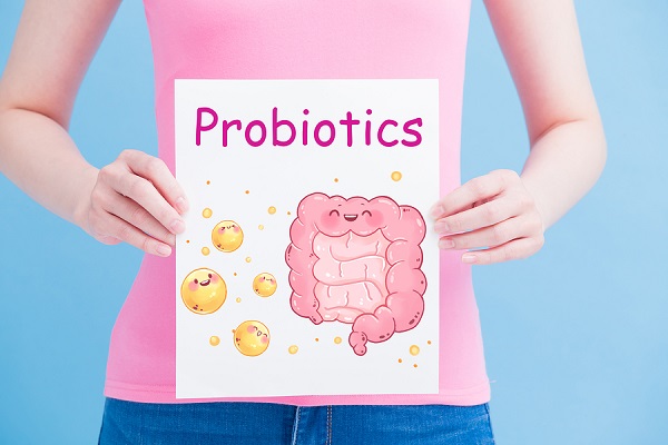 Woman Take Probiotics Billboard On The Blue Background